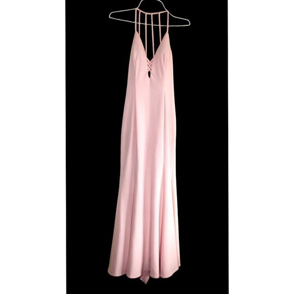 Betsy Adams Ruffled Maxi Dress baby Pink Size 12 Strappy Gown Bodycon Made In US - Picture 9 of 12